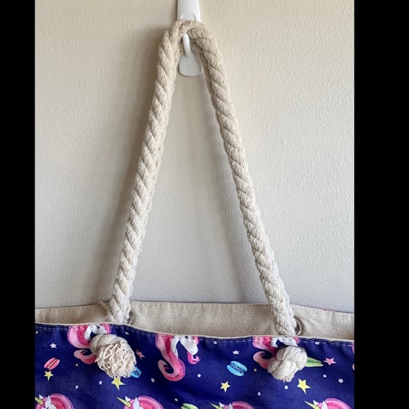 Unicorn and Macarons Canvas Beach Bag - Picture 3 of 9